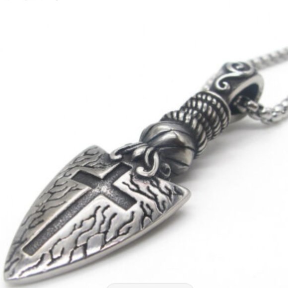 Stainless Steel Gothic Arrow Cross Arrowhead Pendant Necklace - Picture 1 of 5
